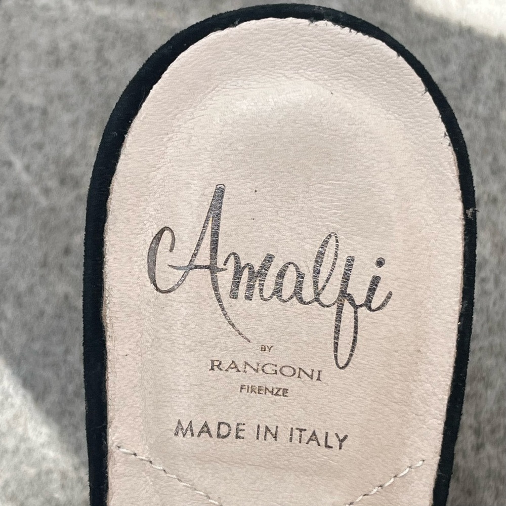Amalfi by Rangoni Italy Black Leather Women 9N Platoon Sling backs Pumps 3” Heel - Picture 4 of 13